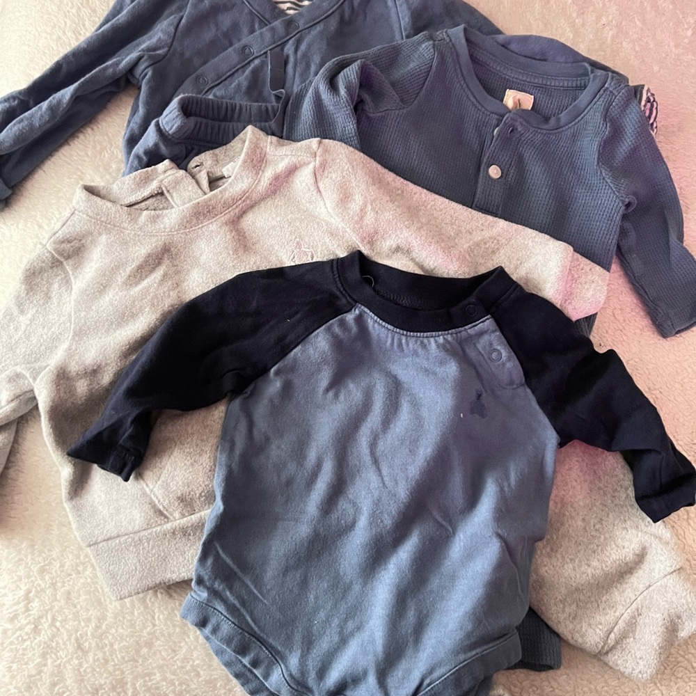 Blue and Gray Long Sleeve Tees Soft Cotton Blend